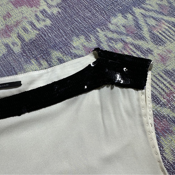 Elie Tahari White Black Sequin Boat Neck Sleeveless Blouse Women's - Picture 5 of 11